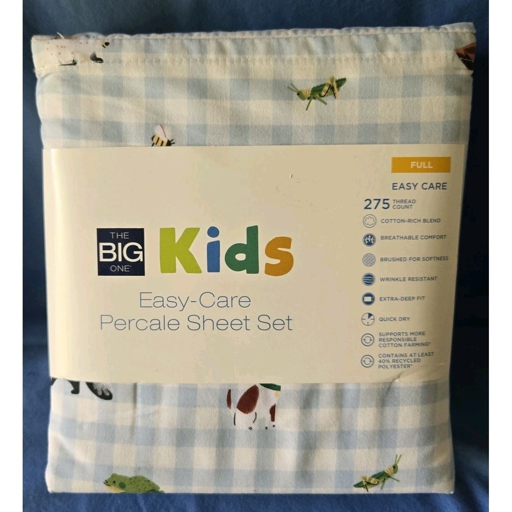 The Big One Kids Easy-care Percale Med Blue Full Sheet Set New Animal Theme‎ 275